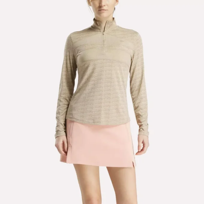Jersey de golf de manga larga con cremallera 1/4 y tejido jacquard Vector para mujer Jersey de golf de manga larga con cremallera 1/4 y tejido jacquard Vector para mujer