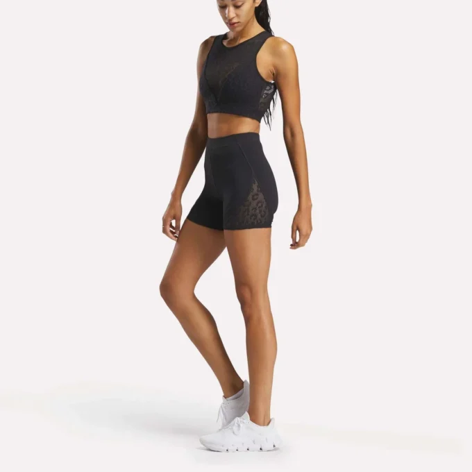 Pantalones cortos de ciclista de malla de talle alto para mujer 5″